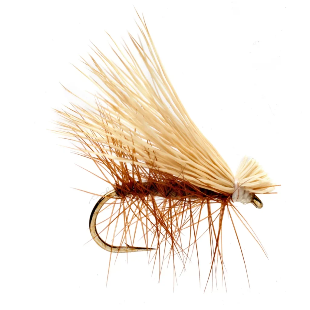 Example of a tan Elk Hair Caddis Fly