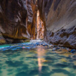 The hiking trail through The Narrows in Zion National Park